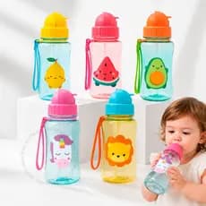 Garrafinha Infantil Canudo Silicone Tampa Retrátil Água Buba Portátil 350ml