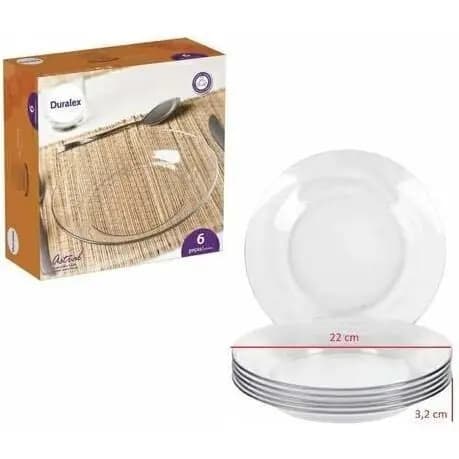 Kit Pratos Fundo Duralex Vidro Astral Transparente Circular 22cm Temperado- Resistente a risco