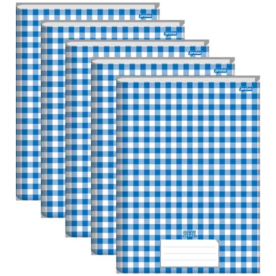 5 Caderno Kit Volta As Aulas Brochurão Com 96 Fls. Stiff Xadrez Azul- Jandaia