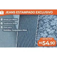 Tecido Jeans Estampado 100% Algodão Premium 530g | 1,75 Largura | Floral e Listrado por Metro