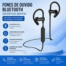 【Oferta Relâmpago Brasil】Fone Bluetooth 5.0 Condução Óssea Esportivo Hrebos HS-188 Preto Earflex