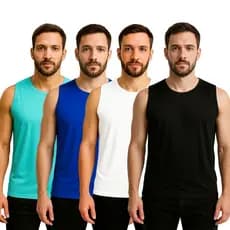 KIT 4 Camiseta Regata Básica Masculina Academia 100% Poliester