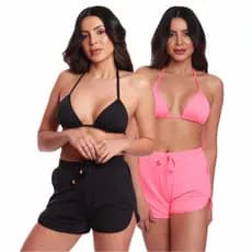 KIT 2 Kit Shorts + Top Cortininha Moda Praia 3 Peças