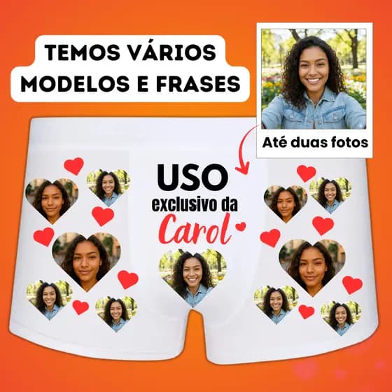 Cueca Personalizada com Foto ou Lisa Namorada Coração Presente Criativo Boxer -  P, M, G, GG