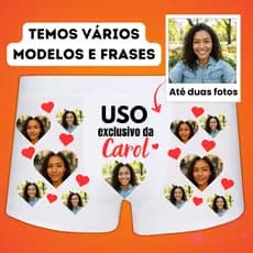 Cueca Personalizada com Foto ou Lisa Namorada Coração Presente Criativo Boxer -  P, M, G, GG