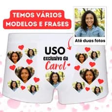 Cueca Boxer Personalizada com Foto Namorada Coração Presente Criativo