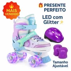 Patins Infantil 4 Rodas Sereia com Luzes LED –  com Kit Incluso- Patins Quad- Patins Lindo