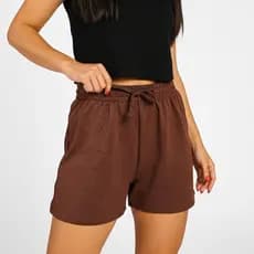 Shorts Feminino de Moletinho Cintura Alta com Amarração