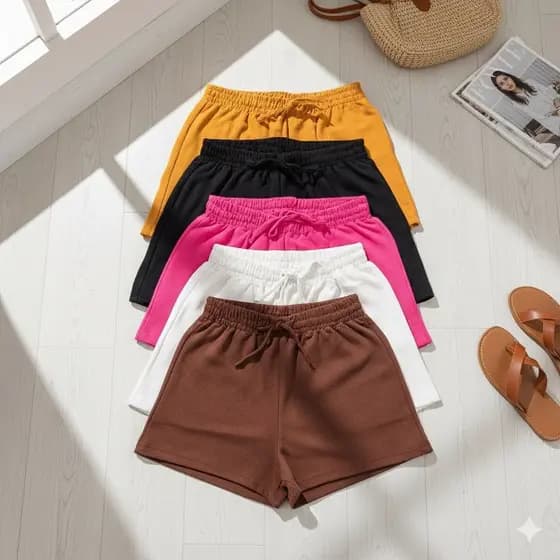 Kit 4 Shorts Femininos de Moletinho | Cós Alto com Amarração e Caimento Confortável – Cores Sortidas