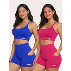 KIT 2 Conjuntos Fitness Poliamida Premium - Conforto e Transparência Zero | Shorts e Top