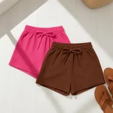 KIT 2 Shorts Feminino De Moletinho Com Elástico e Cordão Cintura Alta