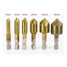 Kit 6 Brocas Escareadoras Chanfrar Madeira Aluminio 6-19mm .