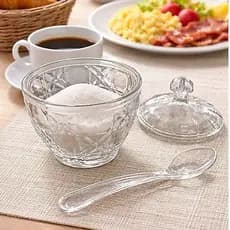 Açucareiro de Vidro Com Tampa e Colher Design Cristal Luxo Cozinha 188ml