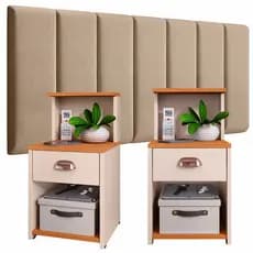 Cabeceira Modular 45×20 + 2 Mesas de Cabeceira CLÉO com Gaveta Design Moderno, Conforto Durabilidade