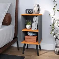 Mesa de Cabeceira Criado Mudo quarto Vintage Retrô com prateleira COR CINZA
