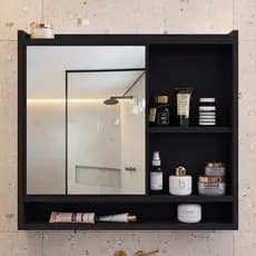 Espelheira Suspensa para Banheiro Closet Porta e Armário armarinho aqua com nicho Preto
