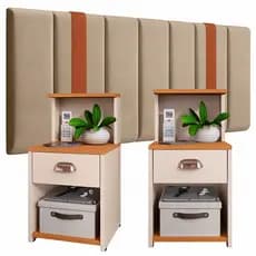 Kit 2 Criados Mudos Mesas de Cabeceira + Cabeceira Modular SONHO Estofada Suede Courino Casal a King