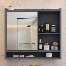Espelheira Suspensa para Banheiro Closet Porta e Armário armarinho aqua com nicho Cinza