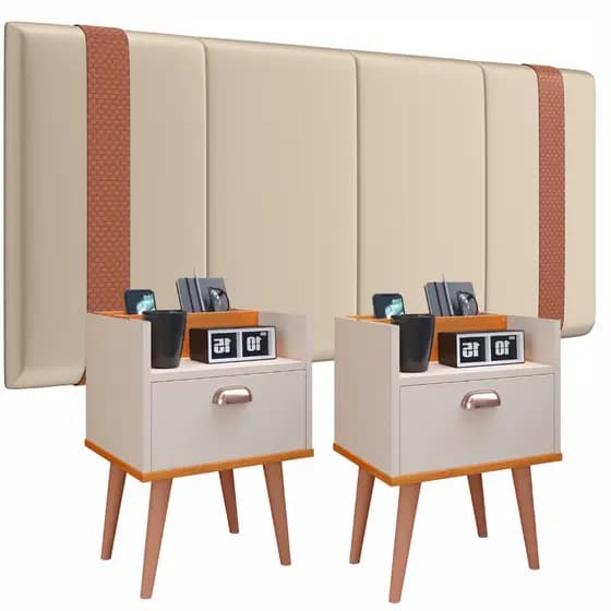 Quarto Casal Cabeceira Modulada 1.40 e Mesa de Cabeceira Milena Gaveta  Big Store