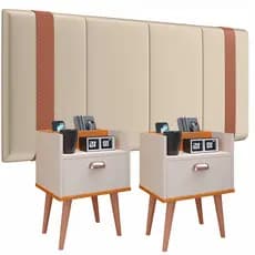 Quarto Casal Cabeceira Modulada 1.40 e Mesa de Cabeceira Milena Gaveta  Big Store