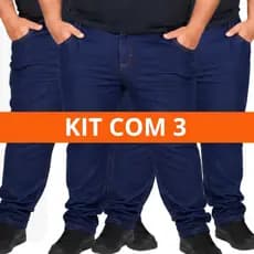 Kit com 3 Calças Jeans Masculina Plus Size Tamanho Grande Trabalho Serviço Dia a Dia Reforçada Lycra Elastano Premium