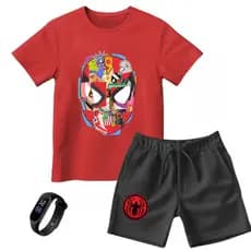 kit Camiseta e Bermuda Infantil Homem Aranha + Relógio de Led