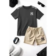 Kit Camiseta Infantil e Bermuda Moletom New York NY + Brinde Relógio de Led