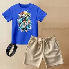 Kit Infantil Camiseta Roblox Bermuda Moletinho + Relógio