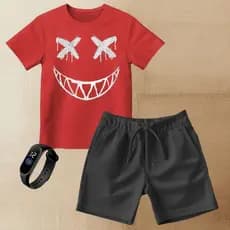Conjunto Infantil Camiseta e Bermuda Moletinho Smile + Relógio
