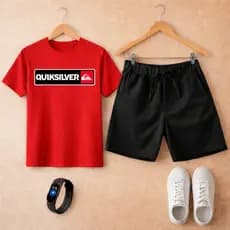 Kit Camiseta Infantil e Bermuda Moletinho Quick Camisa Menino + Relógio