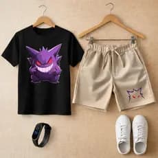 Kit Camiseta Pokemon e Bermuda Moletinho Premium + Relógio Estio Verão