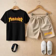 Conjunto Camiseta Menino e Bermuda Premium Estilo Verão com Relógio