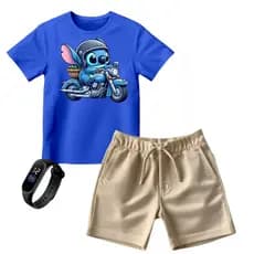 Kit Infantil Escolar Menino e Menina Camiseta Premium e Bermuda Moletinho Super Leve com Relógio