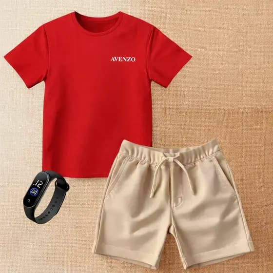 Conjunto Infantil Menino Camiseta e Bermuda Roupa Criança Masculino Verão + Relógio