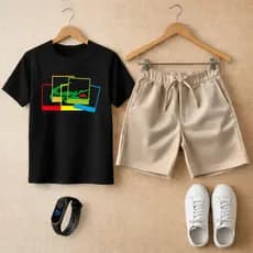 Kit Infantil Camiseta Premium e Bermuda Moletinho + Relógio Brinde