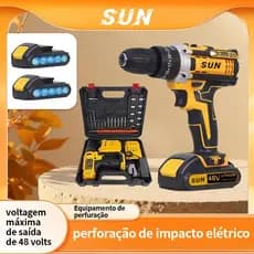 Parafusadeira Furadeira 48V Profissional Kit Completo 1/2 Baterias 48v Torque Ajustável Perfuração .