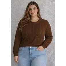 Blusa Feminina Plus Size Manga Longa Casual