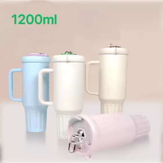Copo Térmico 1200 ml Com Canudo Material Inoxidável Tampa 2 Funções Alça Aberto ou Fechado 23/35