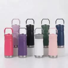 Garrafa Térmica Inox Colorida 550ml 650ml Parede Dupla Com Alça e Canudo Bebidas Quentes Frias
