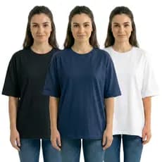 Kit com 3  Camisetas Oversized Femininas Streetwear Premium Algodão Casual Confortável Dia a Dia