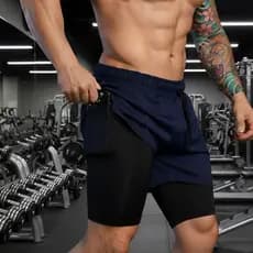 Shorts 2 em 1 Masculino Dry Fit com Forro Interno e Bolso Funcional