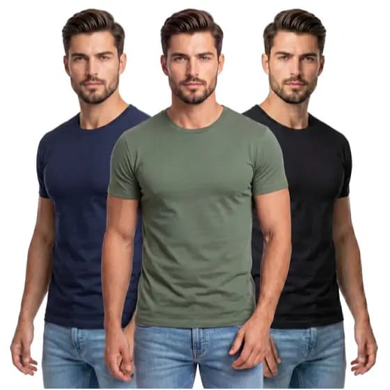 Kit 3 Camisetas Masculinas Algodão Peruano Premium Slim Fit Básicas Casual Trabalho Confortáveis