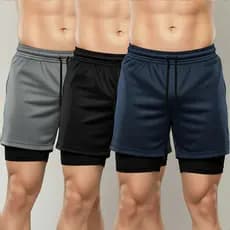 Kit 3 Shorts 2 em 1 Masculino Premium Dia Dia Versátil Confortavel