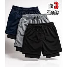 Kit 3 Bermudas 2 em 1 Para Academia