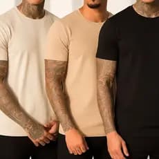 Kit Camisetas Masculinas Algodão Penteado Lisa Gola Redonda Casual Dia a Dia