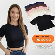 Kit 3 e 2 Cropped Feminino Manga Curta Canelado Ribana – Básico, Confortável e Versátil