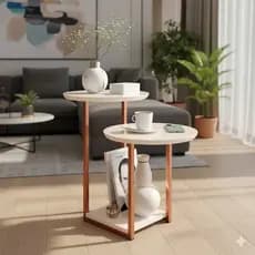 Mesa Apoio Lateral Sala Sofá com 2 Tampos Pés de Ferro Industrial Decoração