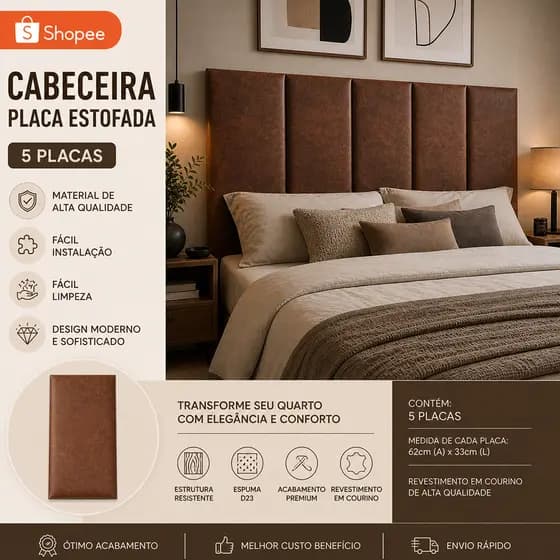 Kit com Até 20 Placas Cabeceira Modulada Courino Cama Casal Box Queen Decoração Sala Quarto
