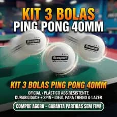 Kit 3 Bolas Ping Pong 40mm Branco – Tênis de Mesa Profissional