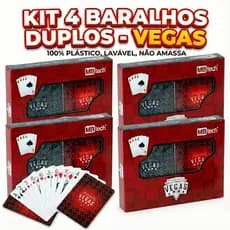 Kit 4 Jogos Baralho Duplo Plástico PVC (Total 8 Unid) - Não Rasga - Truco Poker Cacheta